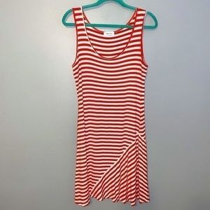 Calvin Klein Orange White Striped Sleeveless Swing Jersey Dress Size 10